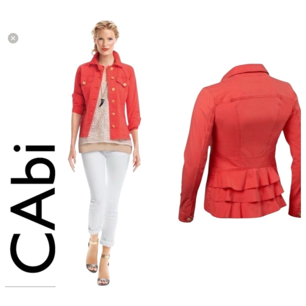 CAbi #727 Taylor Utility Ruffle Back Jacket Lobster Coral Red Size S Gorpcore
